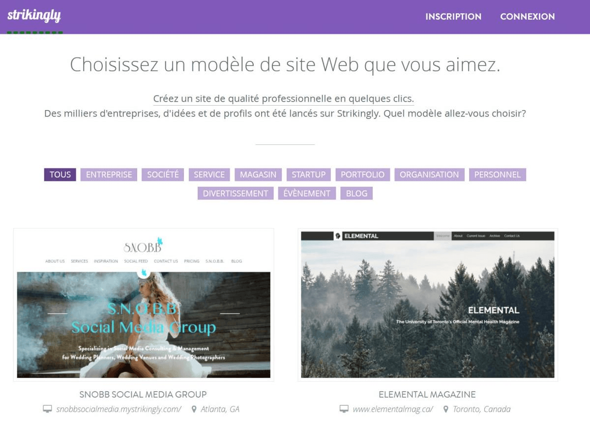 null Modèles de sites Strikingly
